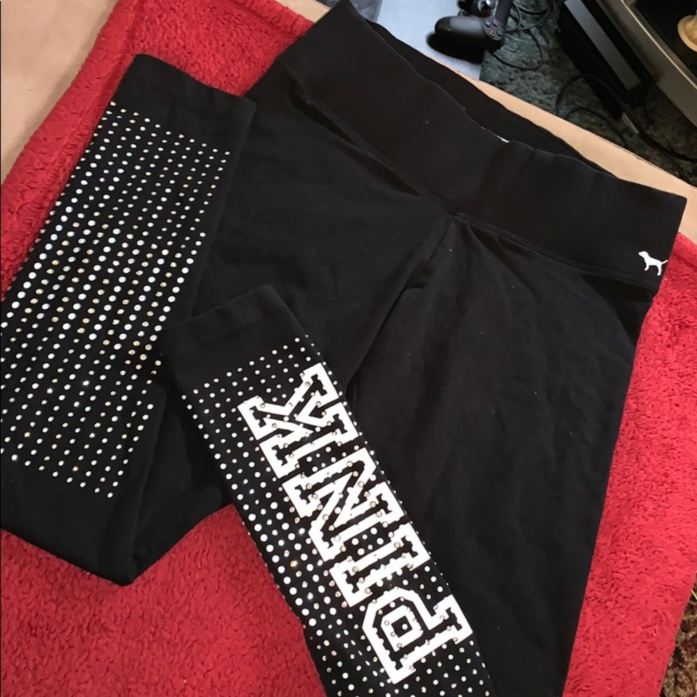 VS Pink rhinestoned yoga leggings